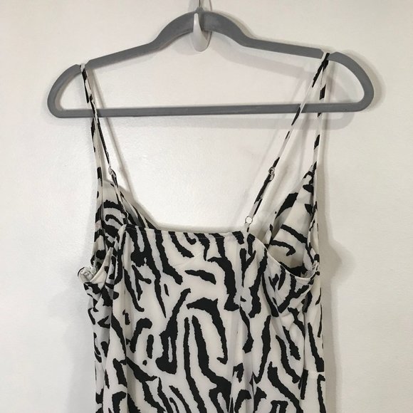 Missguided Zebra Midi Slip Dress Size 8 Medium Sleeveless Satin White Black - Picture 7 of 10